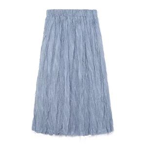 Light blue feather long skirt